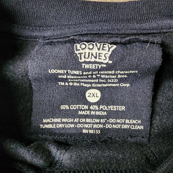 Vintage 90s Looney Tunes Tweety Bird Blue Six Flags Sweatshirt 2XL - Picture 3 of 8